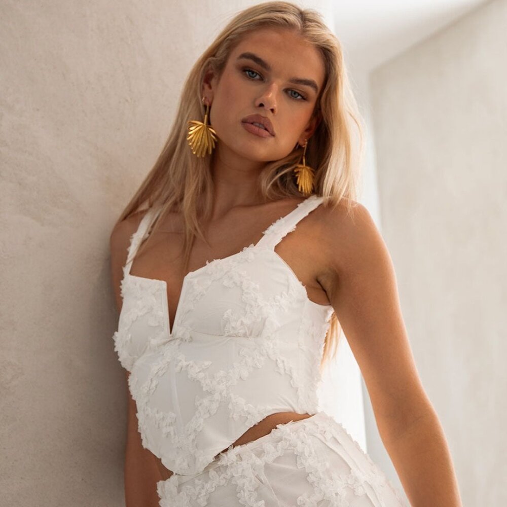 🤍 SABO Dame V-Wire Notch Front Corset Bustier Tank Top White